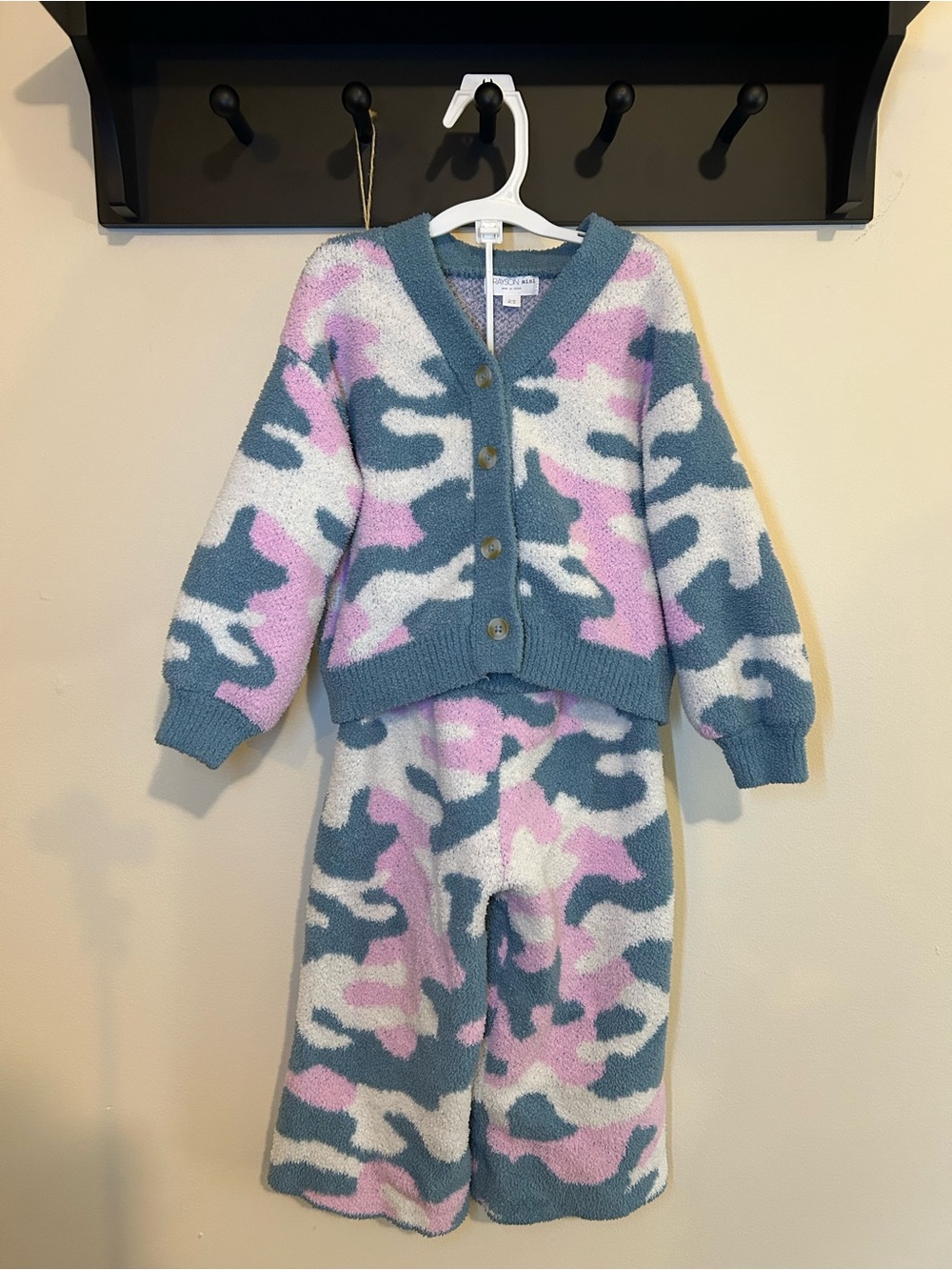Cozy Camo Cardigan & Pants Kids Pajama Set - Pink, Blue, White